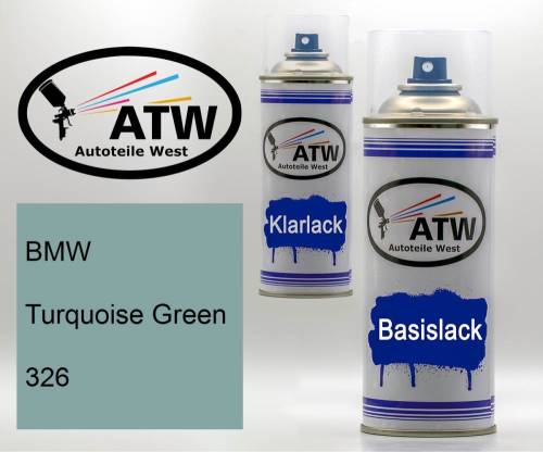 BMW, Turquoise Green, 326: 400ml Sprühdose + 400ml Klarlack - Set, von ATW Autoteile West.